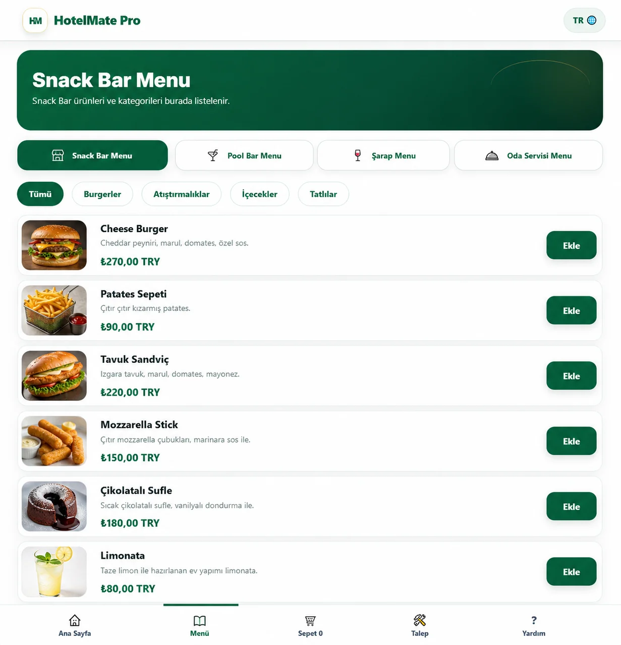 Snack Bar Menü